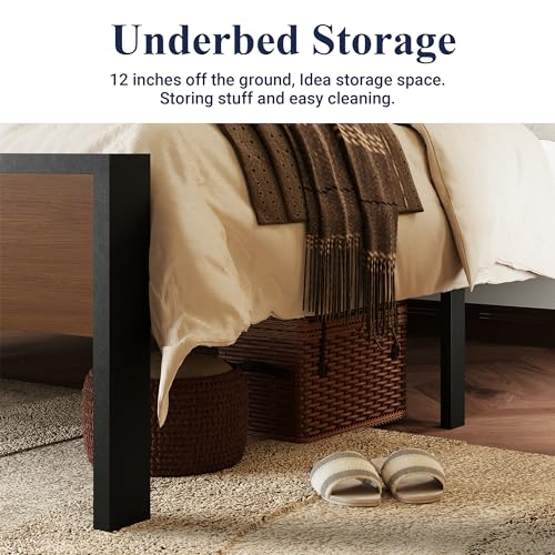 Allewie AK-JHH006 King Size Platform Bed Frame With Wooden Headboard And Footboard, Heavy Duty 12 Metal Slats Support, No Box Spring Needed, Under Bed Storage, Non-Slip Without Noise, Easy Assembly, Walnut thumb #4