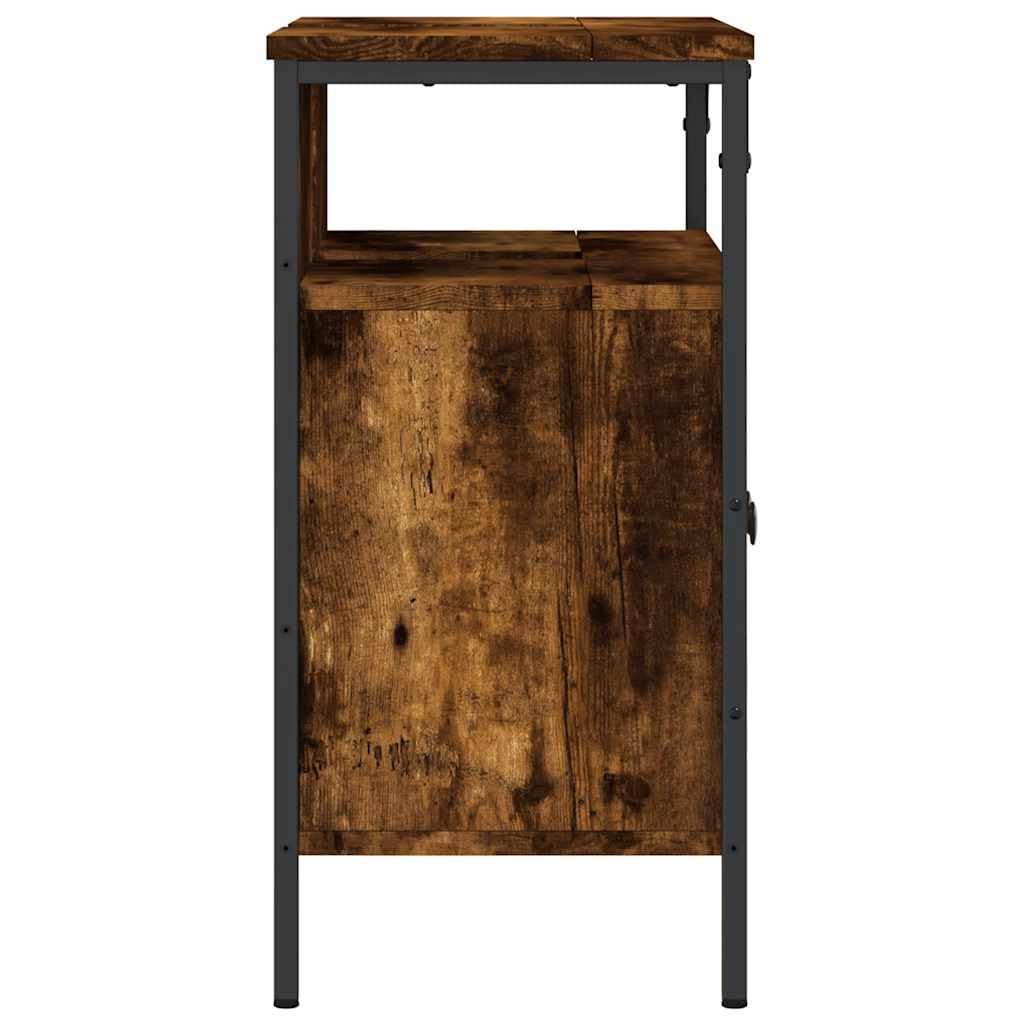 Mobile sottolavabo in legno di rovere affumicato, 60 x 30 x 60 cm, con vano portaoggetti, cassetto e porta, mobile da bagno per bagno, WC degli ospiti, montaggio a parete, salvaspazio e