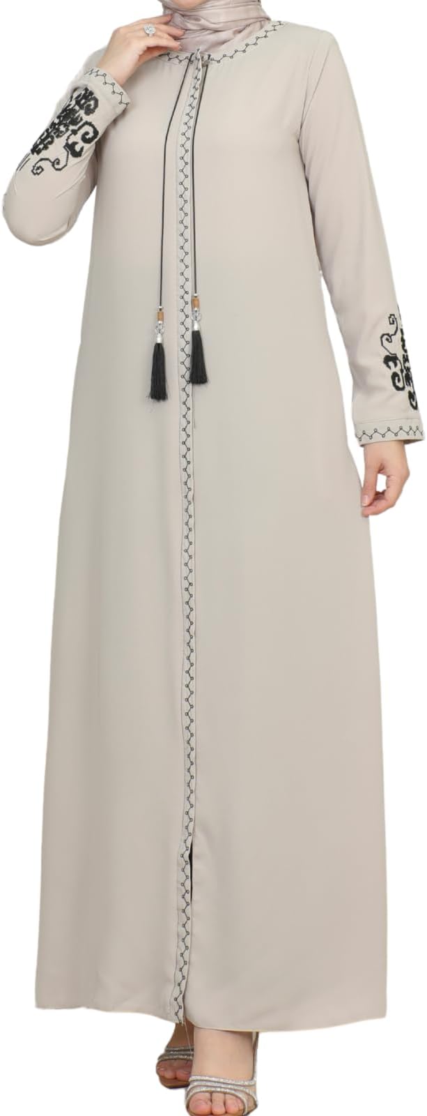 istanbul styles Women's Embroidered Sleeves Abaya and Embroidered On The Side of The Zipper Long Sleeve Floor Length Turkish Islamic Fashion