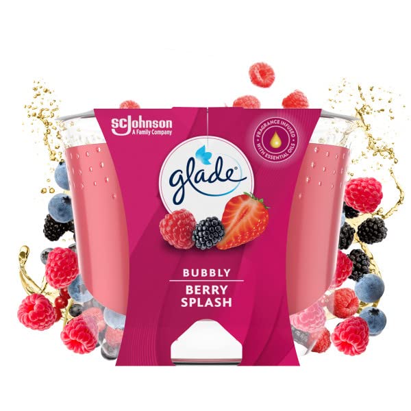 gladeJar Candle, Scented Candle Infused with Essential Oils, Up to 44 Hour Burn Time, Bubbly Berry Splash, Pack of 4 (4 x 224g)