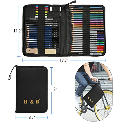 H & B 51-Piece Drawing Art Pencils, 51Pcs Drawing & Art Supplies Kit For Kids, Complete Artist Kit, Include Graphite Pencils, Metallic Color Pencils, Water-Soluble Pencils For Kids Adult Teens Artist #TOP6