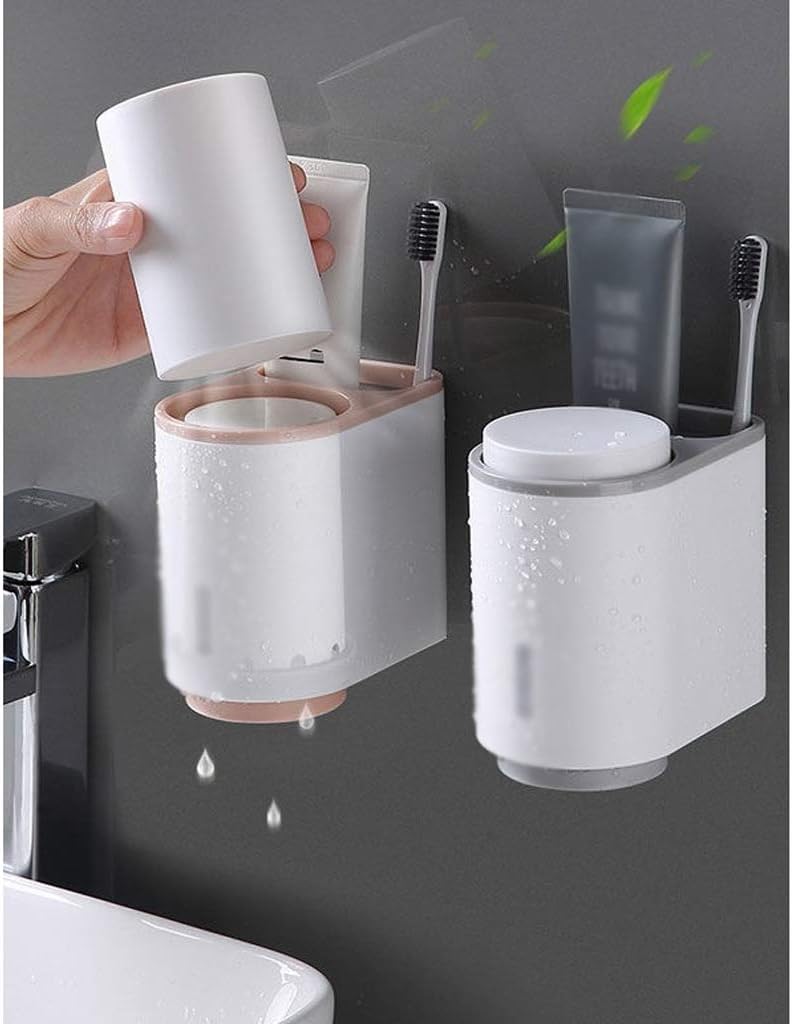 Simple Toothbrush Cup, Nordic Household Wash Cup Set, Tooth Cylinder Suction Wall Mounted Rack(Gray)