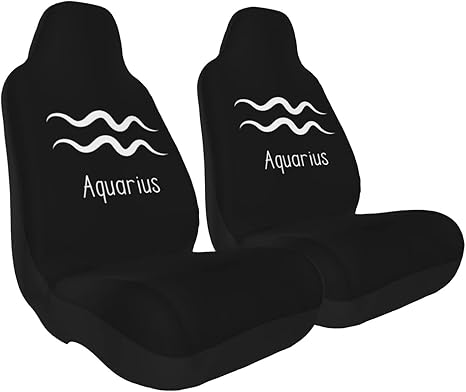Aquarius Sign Car Seat Covers, Universal Fit for Auto Truck Van SUV, Easy Install 2 Pack, Black