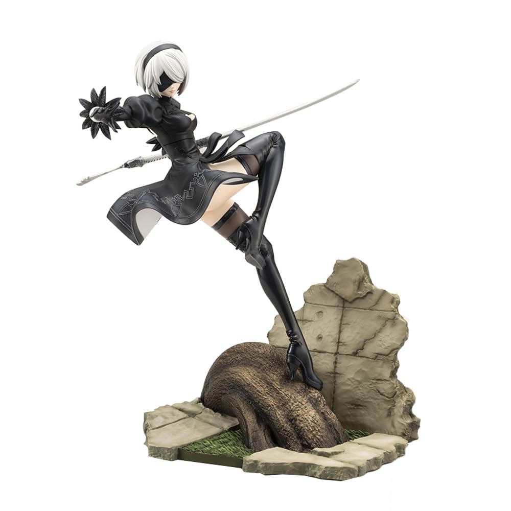 2B Action Figure Statue, 9.4" 2Bautomatare Anime Figure 2Byorha No.2 Type B Fighting Pose Model with Floor Base PVC Handmade Collectible Gifts