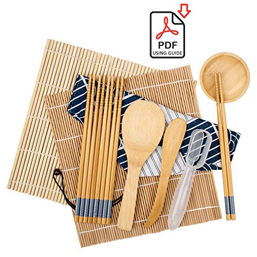 SUROY Sushi Making Kit Including 2 Sushi Rolling Mats, 5 Pairs of Chopsticks