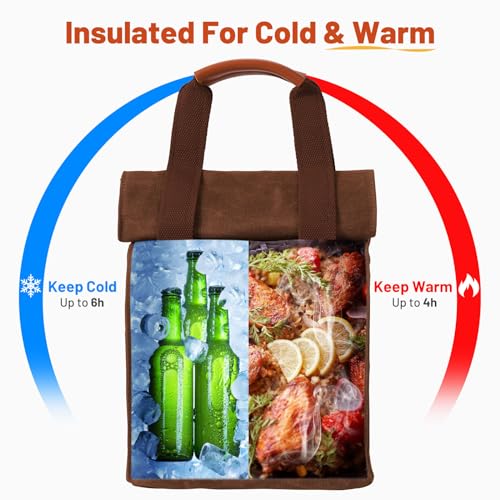 Corebes CLB002 Insulated Lunch Bag For Men/Women, 11L Waxed Canvas Lunch Box thumb #4