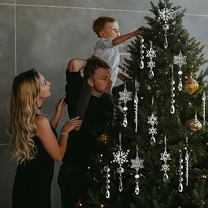 18pcs crystal christmas ornaments for christmas tree decorationsacrylic hanging snowflake and lcicle ornaments with drop pendants for christmas holiday and home party decor  urban country home decor