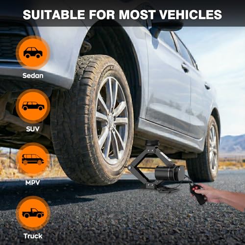 Image of Electric Car Jack, 3 Ton Electric Scissor Jack for Car, SUV, MPV | Alloy Steel Car Jack Kit, Efficient Motor for Rapid Lifting, Portable Tire Change Kit, Outdoor Car Emergency Kit