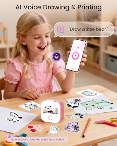 Image of Memoking Sticker Printer - Gifts for Teen Girls, T02 Printpod Portable AI Mini Printer Sticker Maker Bluetooth Pocket Photo Printer Instant Print for Study Note, Journal, Photos, DIY, Gift, 6 Rolls