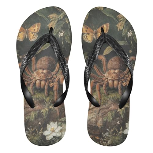 Spider Butterfly White Flower Flip Flops for Beach Thong Sandals Anti-slip Lightweight Beach Slippers for Travel Summer Outdoor