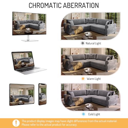 Image of KCGKCG 88.2 inch Chenille Sleeper Sofa Bed, Sectional Couches for Living Room /Apartment, L Shaped Couch with Pull Out Couch Bed, Convertible Sectional Sofa with Rolled Arm & Nailhead Trim, Light Grey