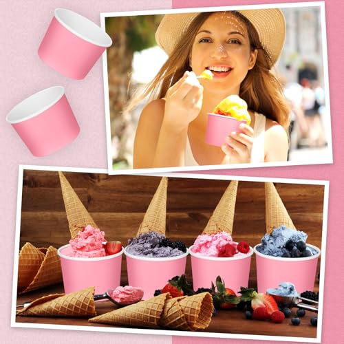 Image of Nuenen 300 Pcs 8 oz Summer Ice Cream Paper Cups Bulk Disposable Dessert Cups Solid Color Paper Dessert Bowls for Snack Sundae Spring Party Favors Ice Cream Bar Supplies (Pink)