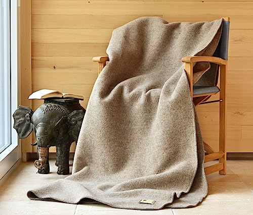 Warme Kuscheldecke Wolldecke Naturalana Doubleface Sofadecke Couchdecke Wohndecke - 100% Schurwolle vom Merinoschaf (kbT) - 150 x 200-220 cm versch. Farben (Beige meliert, 150 x 220 cm)