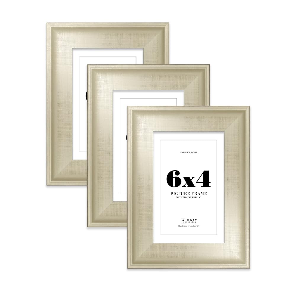 6x4" Silver Picture Frame with 5x3" Mount - Shabby Chic Photo Frame with Distressed Finish, Wall Hooks and Kickstand, 32mm Edge - 3 Pack