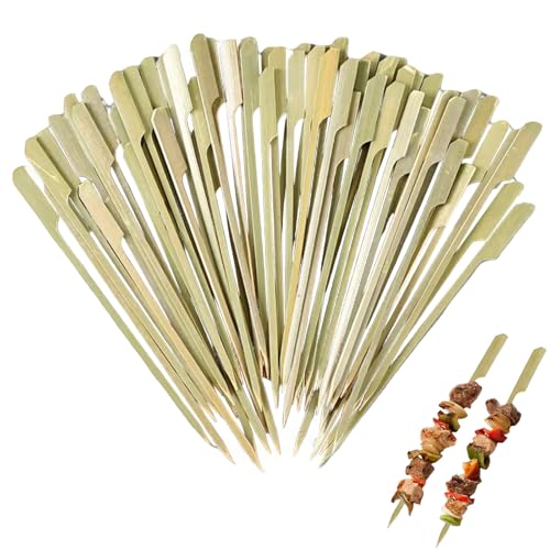 18cm Bamboo Skewers 100Pcs Bamboo Barbecue Skewers, 7 Inch Wooden Paddle Pick Skewers, Grill Kebab Party Sticks for BBQ Cocktails Buffets Fruit Burgers Sandwich Marshmallow