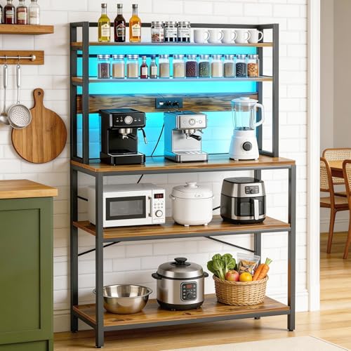 La mejor comparación de Rack de Cocina - los más vendidos. 43 LOKOOY Alacena de Almacenamiento de 5 Niveles, Estante de Cocina con Enchufes y 5 Ganchos,Estante de Microondas, Mueble Multiusos de Cocina, Sala, Oficina,Cafetería (80cm Más...