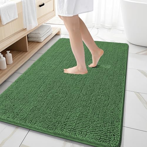 Image of OLANLY Large Bathroom Rugs 59x35, Extra Soft Absorbent Chenille Bath Rugs, Rubber Backing Quick Dry, Machine Washable Bath Mats for Bathroom Floor, Tub and Shower, Home Decor Accessories, Olive Green
