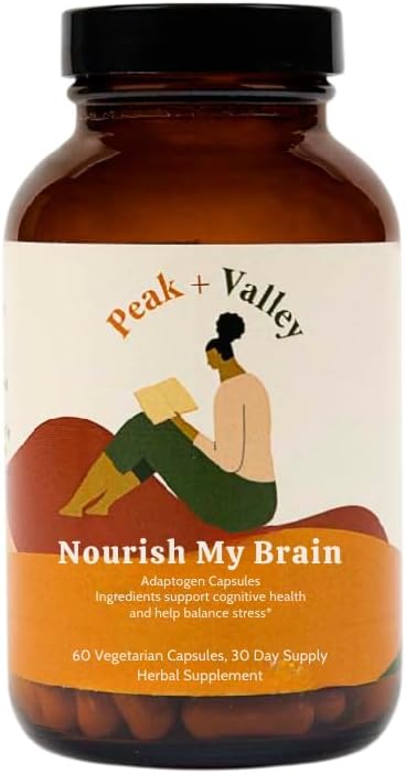 Peak + Valley Peak + Valley Nootropic Brain Support Supplement for Memory & Focus with Lion's Mane Mushroom & Ashwagandha - 60 Ct Adaptogen Capsules - Adults/Seniors - Cognitive, Brain Fog, Energy Formula