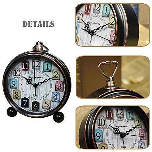 Maxspace Desk Clock, Battery Operated Retro Vintage Non-Ticking Small Alarm Clock, Quartz Movement Hd Glass Silent Table Clock For Bedroom Living Room Indoor Decoration Kids #TOP1