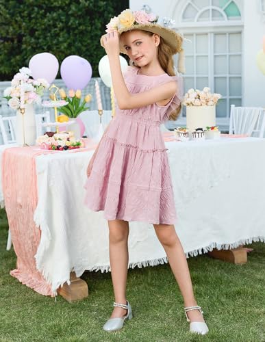 GRACE KARIN Girls Sleeveless Summer Dress, Ruffle Tiered Easter Spring Party Dresses for Little Kids Size 12,Light Pink — view 6