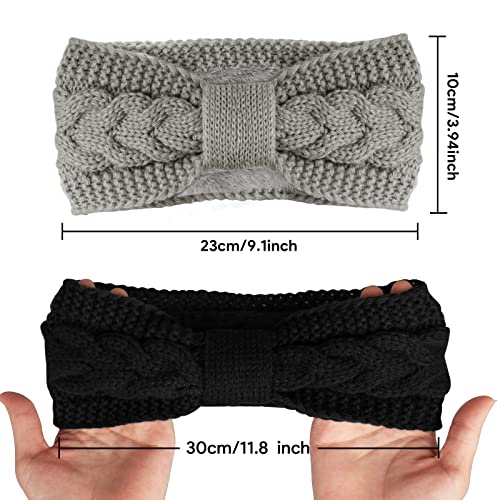 Foto von Telgoner Stirnband Damen Winter, 2 Pcs Stirnbänder Strick, Haarband Ohrenwärmer Elastische, Haarbänder Verdicken Headwrap Kopfband für Damen/Frauen/Mädchen(Dunkelgrau + Hellgrau)