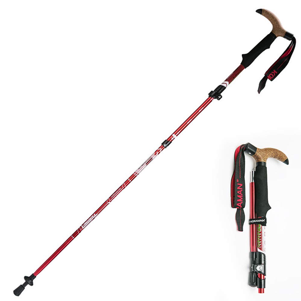 Kije trekkingowe 7075 aluminium - składany, regulowany, ultralekki, zewnętrzny system blokowania do chodzenia, trekkingu, pieszych wędrówek, wspinaczki z uchwytem Eva T, czerwony