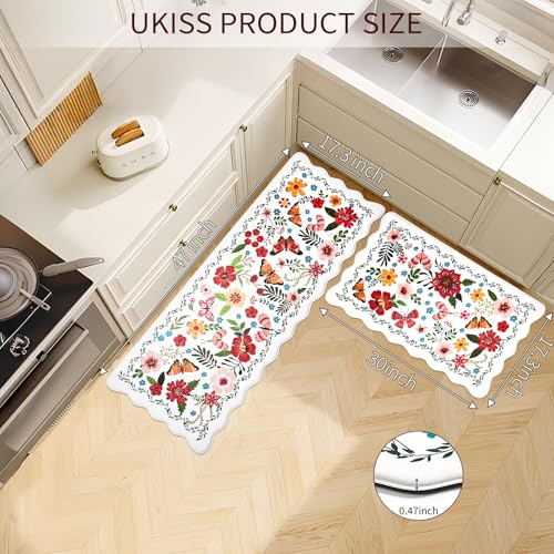 UKISS Kitchen Rugs, 2PCS Waterproof Kitchen Mats, Cushioned Anti Fatigue Kitchen Mat, Non-Slip Boho Comfort Mat for Kitchen, Floor Home, Sink, Laundry,17.3"x28"+17.3"x47", White &Pink (White) - image 2