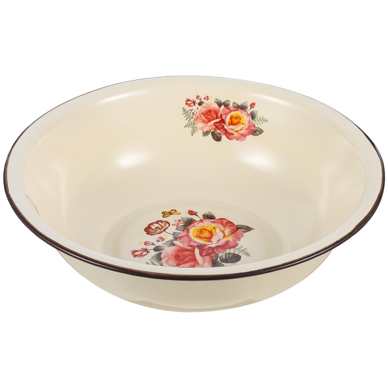 PRETYZOOM Cuenco Esmaltado Retro De 26 Cm Diámetro, Lavabo Esmaltado De Acero Función Para Hacer Masa, Tazón Para Mezclar De Cocina, Uso Doméstico y Decoración Vintage, Diseño Funcional