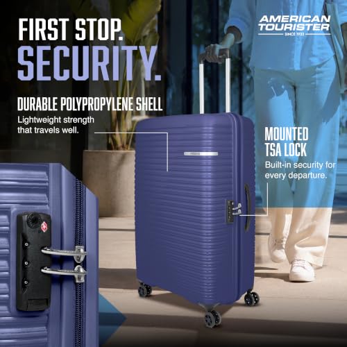 Image of American Tourister Liftoff+|Medium Size Check-in Spinner Trolley Bag (67 cm) for Travel|360 8 Wheel Travel Luggage|Hard Case Polypropylene (PP) Suitcase|Mounted TSA Lock|Midnight Blue