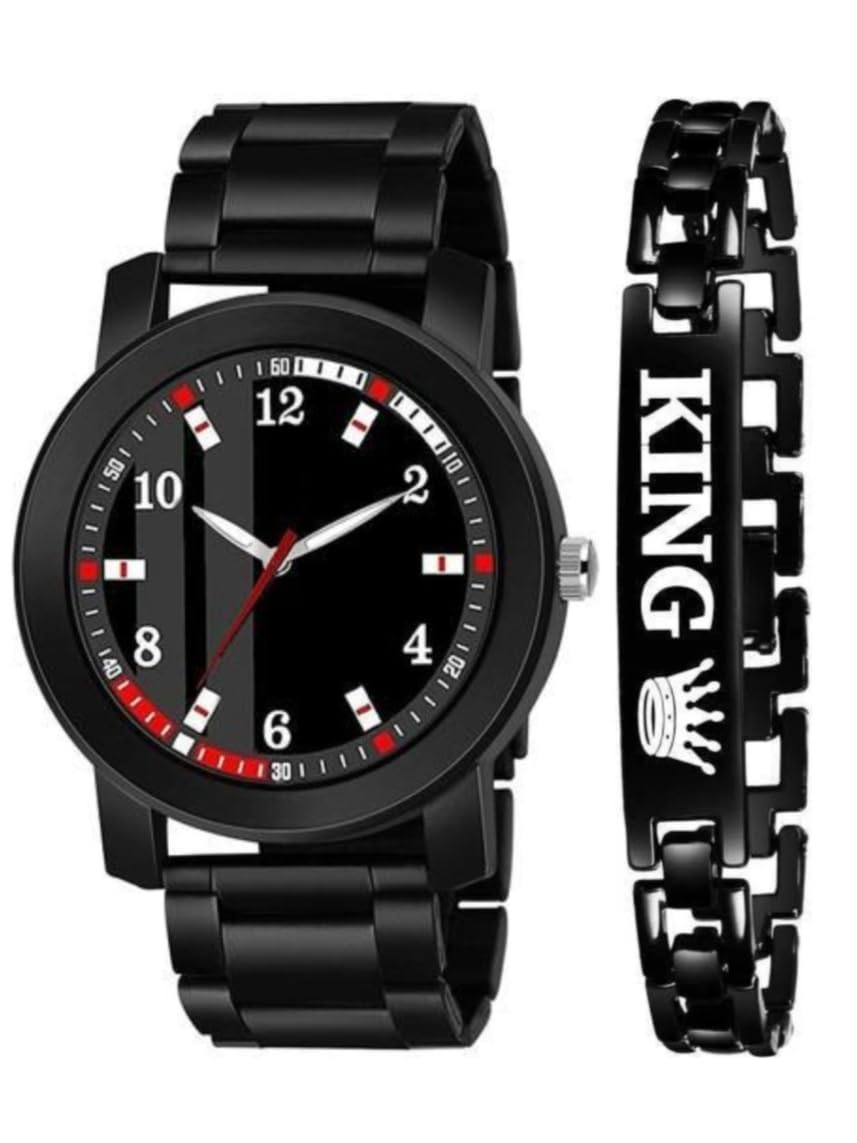 vtrack V36 New Trending Speed Breaker Belt with Big Round Dial All Black Waterproof Watch with King Bracelet for Men and Boys (Black-D) (B0CV9N8JK1) Amazon Price History, Amazon Price Tracker