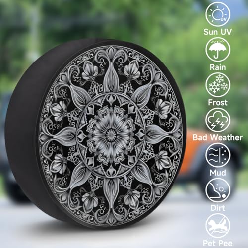 Image of Spare Tire Cover for RV Trailer, Nationality Bohemia Mandala Tire Covers Universal Fit for Travel Trailer Camper Jeep RV SUV Truck Waterproof Wheel Cover (15 inch for Diameter 27 inch - 29 inch)