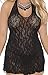 Cute Sheer Patterned Lace Halter Mini Dress Night Gown Pajama Lingerie (One Size Fits Most (S/M/L/XL), Black)
