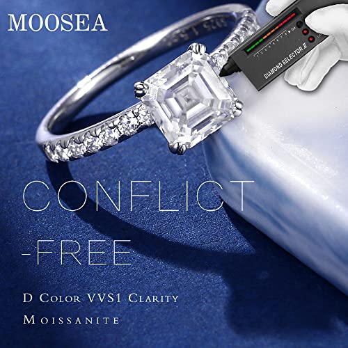 MOOSEA Asscher Moissanite Engagement Ring for Women, 1.5ct D Color VVS1 Clarity Lab Created Moissanite Rings 14K White Yellow Rose Gold Vermeil Double Claw Moissanite Rings for Women with Side Stones3