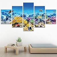 SIGNWIN 5 Panel Canvas Wall Art Modern Art Dramatic Fish Jellyfish Marine Life Multicolor Nautical Photography for Home Decorations Ready to Hang - 60