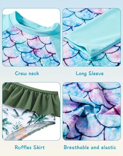 Image of Lovekider Little Girls Swimsuits 2 Pieces Swimwears Rash Guard Set Long Sleeve UPF50+ Bathing Suit for Beach 2-8T