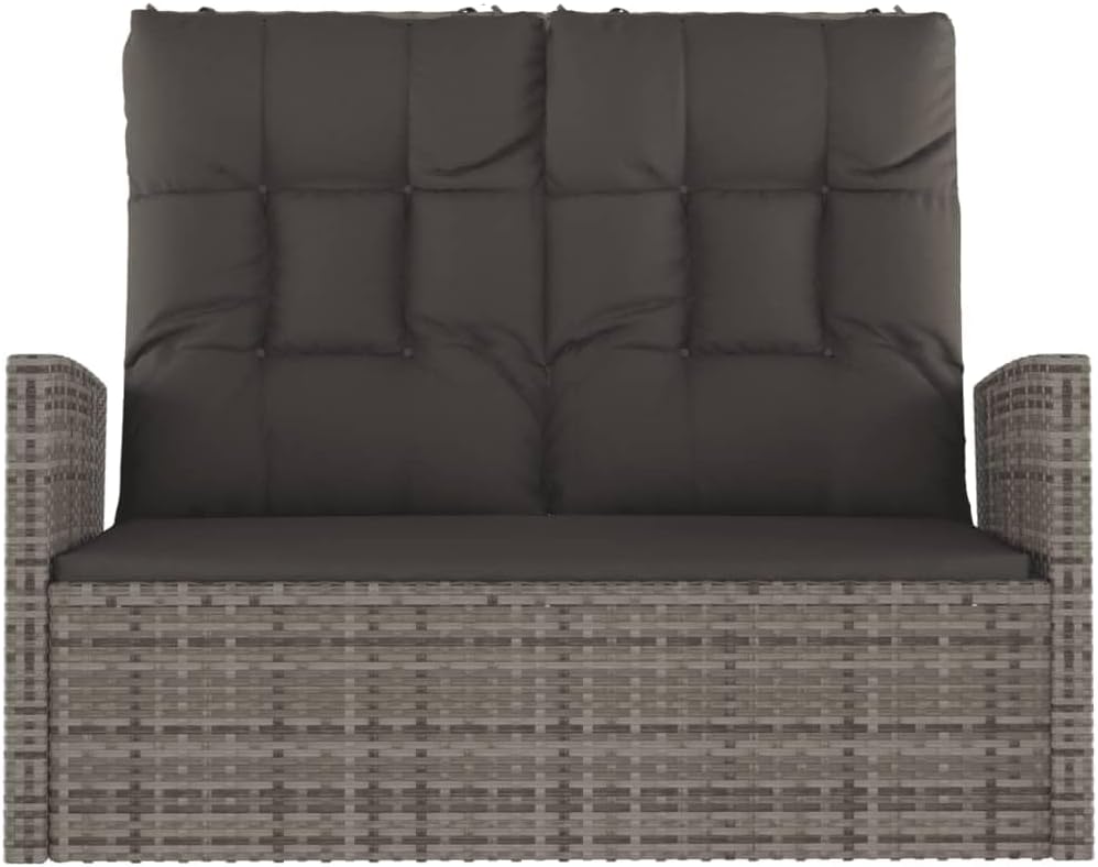 Garden Bench Grey PE Rattan 46.5 x 24.4 x 37.4 in,Reclining Garden Bench with Adjustable Armrests for Outdoor Comfort – Grey Poly Rattan Patio Furniture