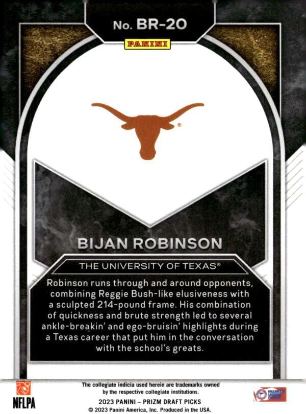 Miniatura 2 de 2023 PANINI PRIZM DRAFT PICKS BRILLIANCE #20 BIJAN ROBINSON TEXAS LONGHORNS FOOTBALL OFFICIAL TRADING CARD OF NFL