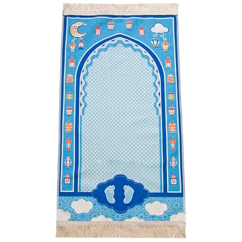 ihvan online, Muslim Prayer Rug for Kid, Islamic Gifts Praying Mat for Kids, Kids Prayer Mat, Design Janamaz Sajadah, Soft Salah Mat Carpet for Kids, Travel Praying Rug, Patterned Blue-2 Cover