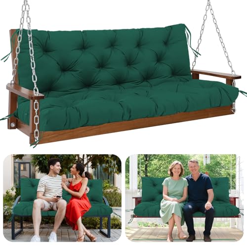 XJHZM Garden Swing Cushions 3 Seater Thick 12cm Swing Seat Cushions 150cm Waterproof Garden Bench Cushion with Back and Tie for Outdoor Garden Patio Furniture (Dark green)
