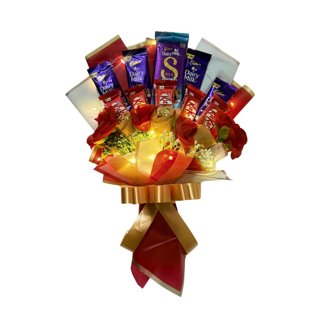 SWEET STEMS Choco Dairy milk Silk,Kitkat and Assorted Chocolates Glow LED Bouquet for Diwali,New Year,Valentines and every Occasion (Anniversary Card)-image-20