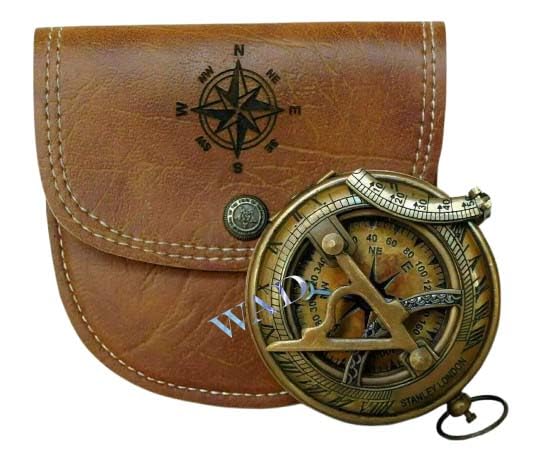 Nautical Brass Sundial Pocket Compass with Leather Case – Vintage Gift for Adventurers and Collectors-picture-12