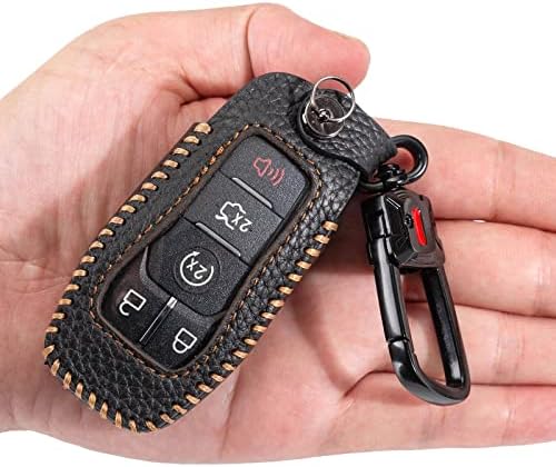 YONUFI for Ford Key Fob Cover with Keychain, Genuine Leather Keyless Entry Car Smart Key Case Protector Holder Compatible with Ford Fusion Mustang F-150 Edge Explorer Lincoln MKZ MKC NAUTILUS