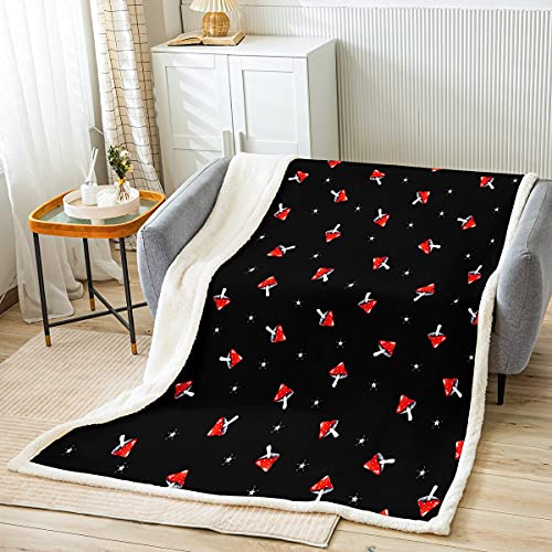 Loussiesd Cute Mushroom Fleece Throw Blanket Soft Cozy Botanical Sherpa Blanket for Kids Girls Kawaii Red Mushroom Plush Fuzzy Blanket for Sofa Bed Couch,Baby(30"x40") Inches,Black