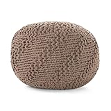 Christopher Knight Home Hazel Indoor / Outdoor Fabric Weave Pouf, Light Brown