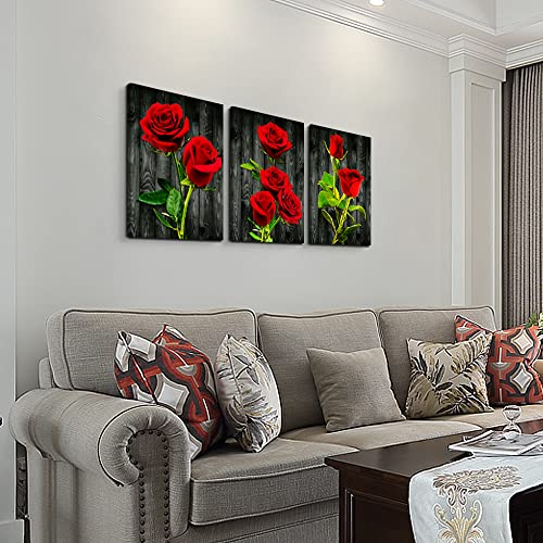 Canvas Wall Art For Bedroom Family Wall Decor For Living Room Modern Wall Decorations For Bathroom Dormitory Wall Painting Kitchen Canvas Art Red Roses Canvas Pictures Artwork Home Decoration 3 Pieces #TOP5