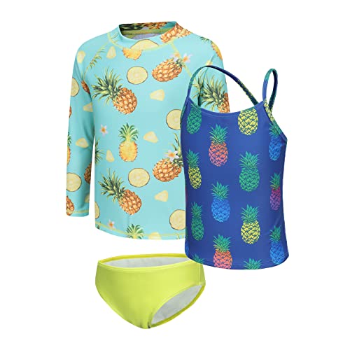 Image of Girls 3 Piece Swimsuits Set Long Sleeve Rash Guard Tankini Bathing Suits for Girls Beach Swimwear Set 3-16 Years