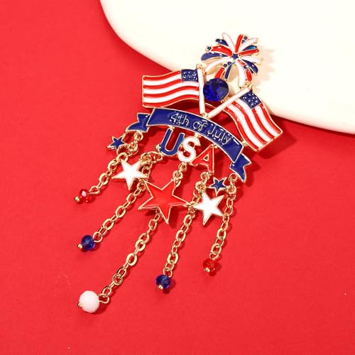 Image of 4th of July Brooches for Women American Flag Brooch Pins Red White and Blue USA Star Patriotic Brooches Independence Memorial Day 4th of July Outfits Accessories Jewelry Gifts