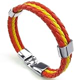 Material: aleacion, cuero Cikuso Pulsera Joyeria Aleacion Bandera de Cuero para Espana para Hombres y Mujeres - Ancho 1.4 cm - Longitud 23 cm Amarillo Rojo