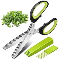 Senbos Kräuterscheren Edelstahl Küchenschere 5 Klingen, Gewürzschere Schnittlauchschere mit Reinigung Kamm und Sicherheitsabdeckung, Küchen-Gemüseschere für Kräuter, Schnittlauch, Petersilie, Rosmarin