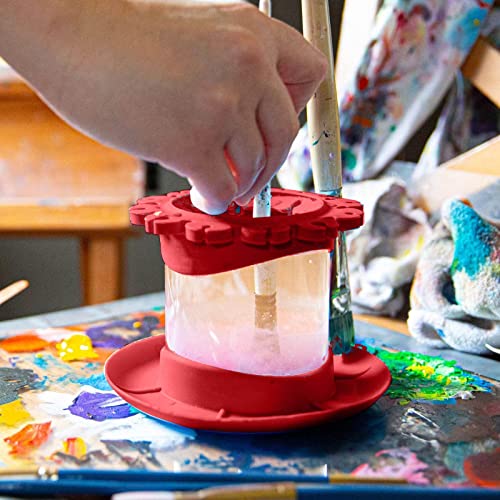 Ajgsom Paint Brush Cleaner Rinse Cup (All-In-One), Fine Art Paintbrush Cleaning Cup With Palette And Brush Organizers, Pigment Rinse Cups For Painting, Brushes Holder & Silicone Cleaning System (Red) #TOP3